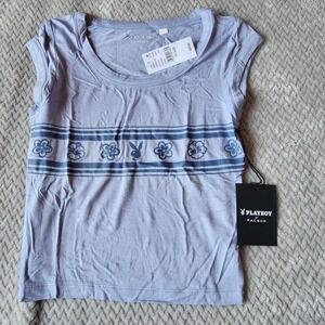 Playboy Women's Baby Tee XS PacSun Blue w/ Floral Stripe NWT